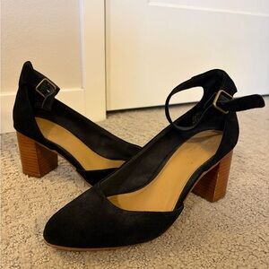Soludos Black Suede Ankle Strap Block Heel